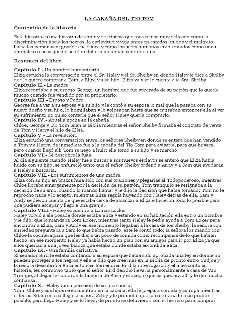 Resumen De La Cabana Del Tio Tom La Cabana Del Tio Tom Esclavitud