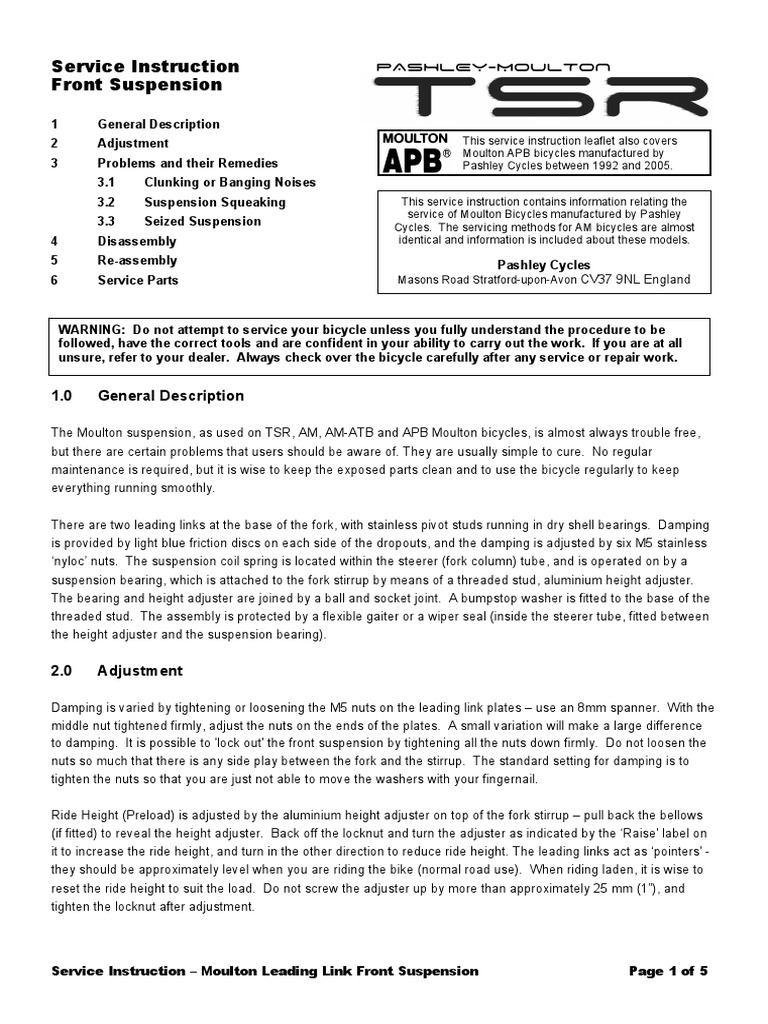 Moulton TSR APB Suspension PDF Bearing (Mechanical) Suspension