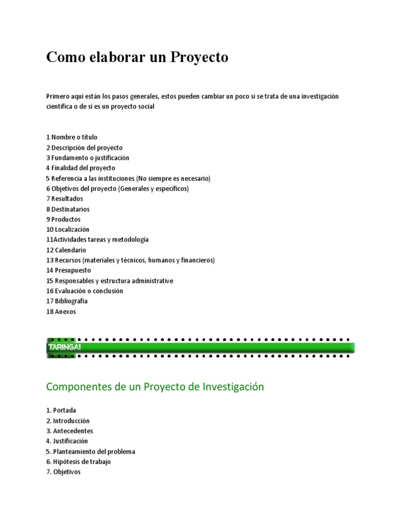 Pasos para Elaborar un Proyecto | PDF | Presupuesto | Metodología
