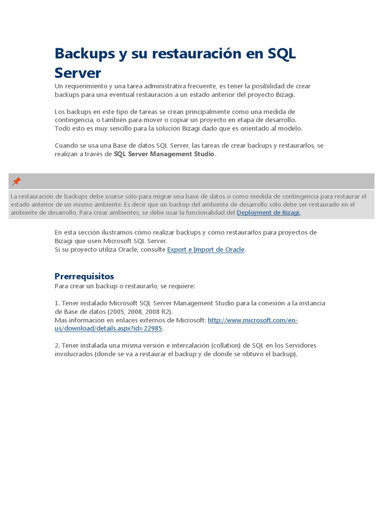 Backups y Restauración en SQL Server | PDF | Servidor SQL de Microsoft ...