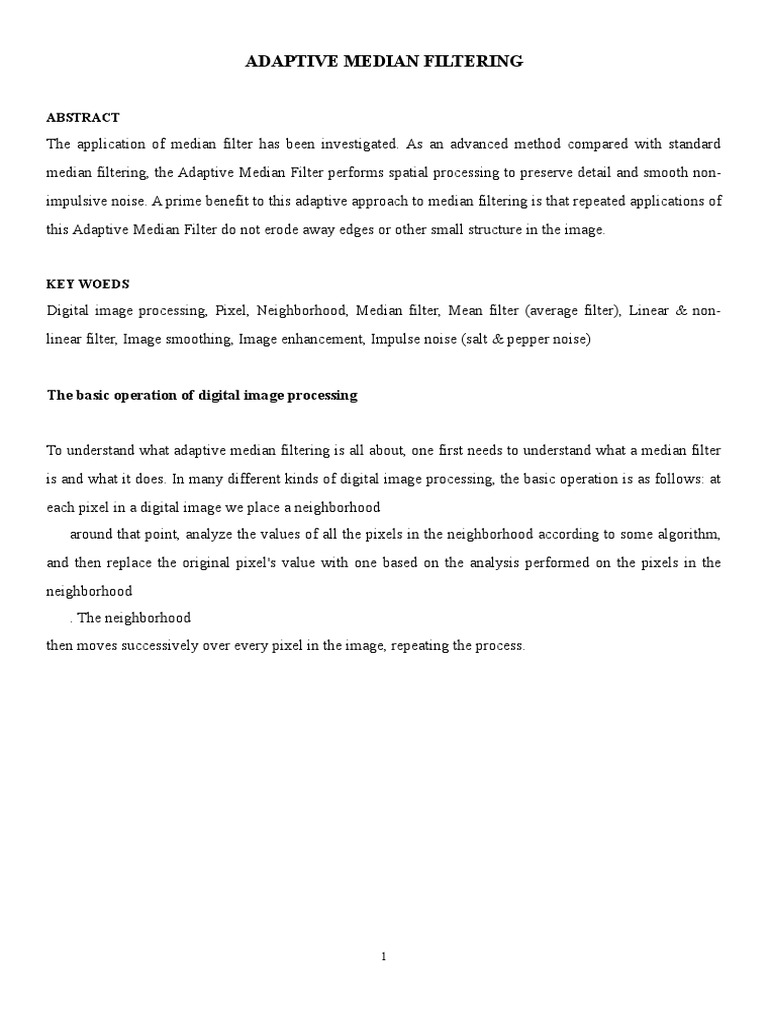 Adaptive Median Filtering in Images | PDF | Median | Filter (Signal ...