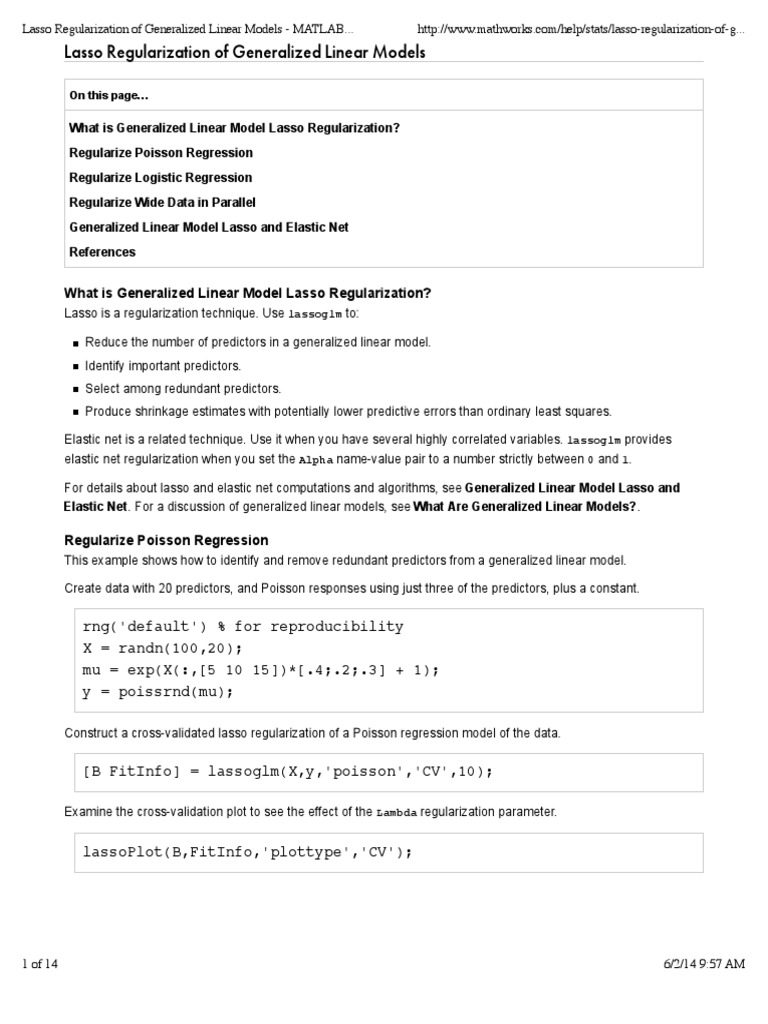 Lasso Regularization in GLMs Using MATLAB | PDF | Regression Analysis ...