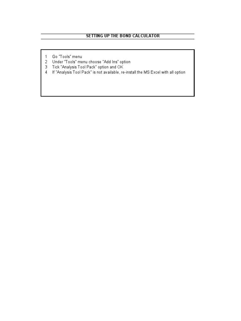 Bond Calculator Setup Guide | PDF