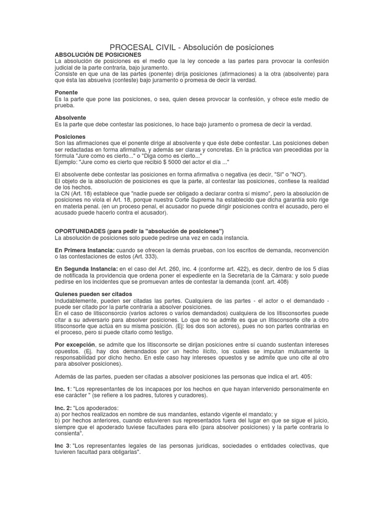 Absolución de Posiciones en Derecho Civil | PDF | Absolución ...
