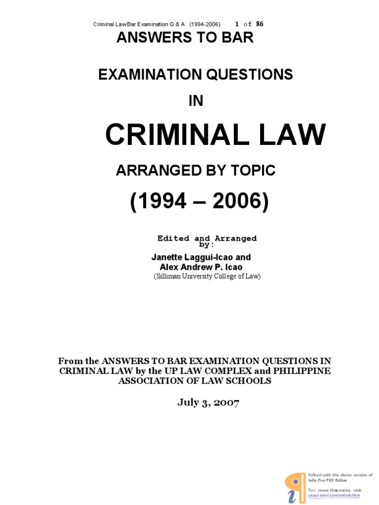 Answers to Bar Examination Questions in Criminal Law ... - 