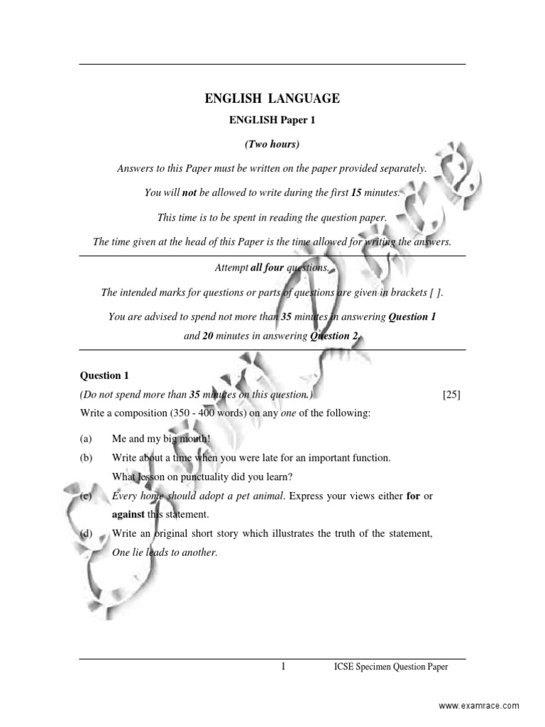 Icse Class 10 English 2012 Pdf Languages