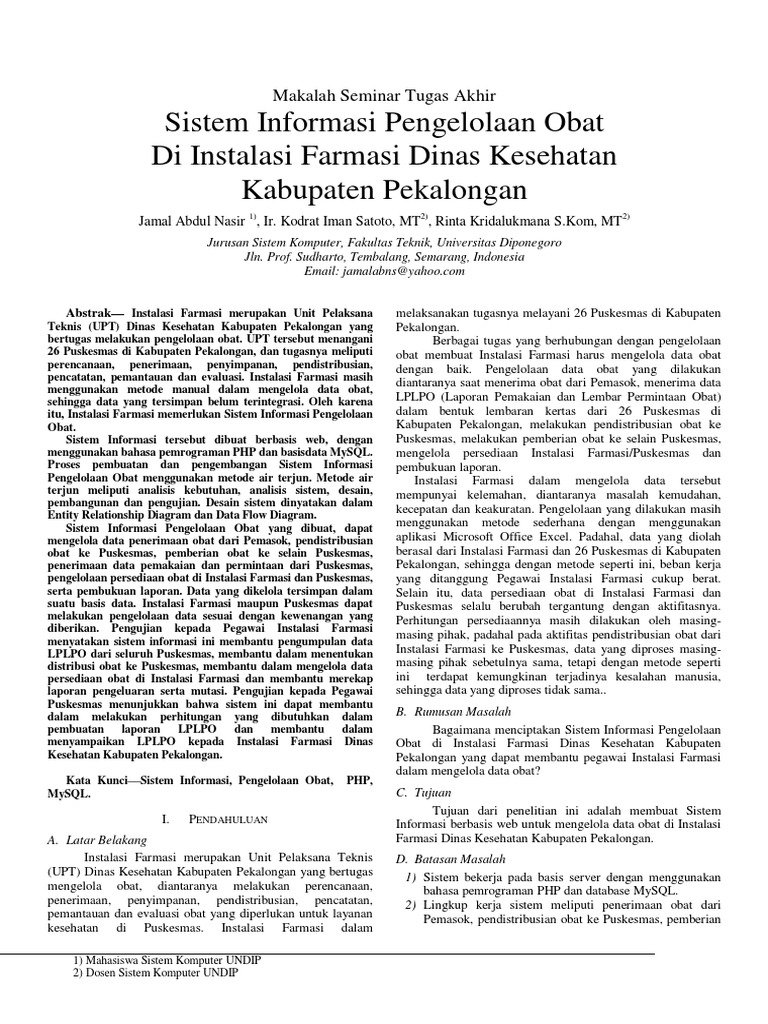 Sistem Informasi Instalasi Farmasi Dinkes Pekalongan