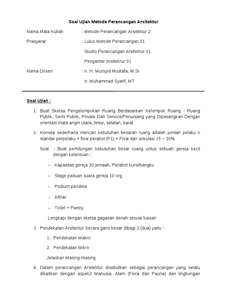 Soal Ujian Metode Perancangan Arsitektur 02