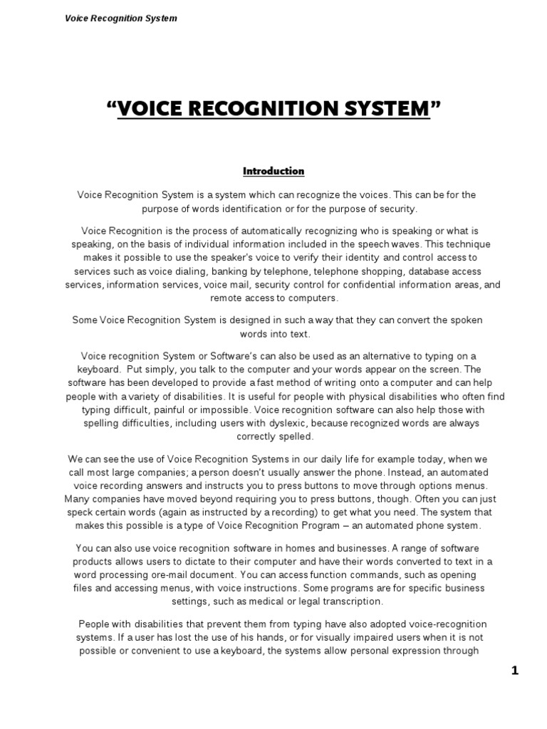Voice Recognition System Report | Download Free PDF | Speech ...
