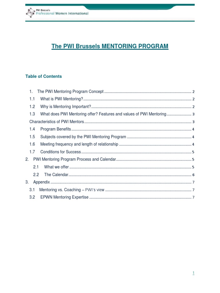PWI Brussels Mentoring Program | PDF | Mentorship | Psychological Concepts