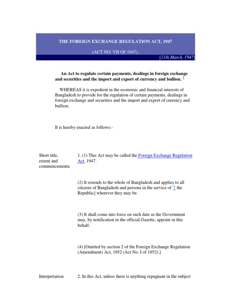 The Foreign Exchange Regulation Act | PDF | Securities (Finance) | Payments