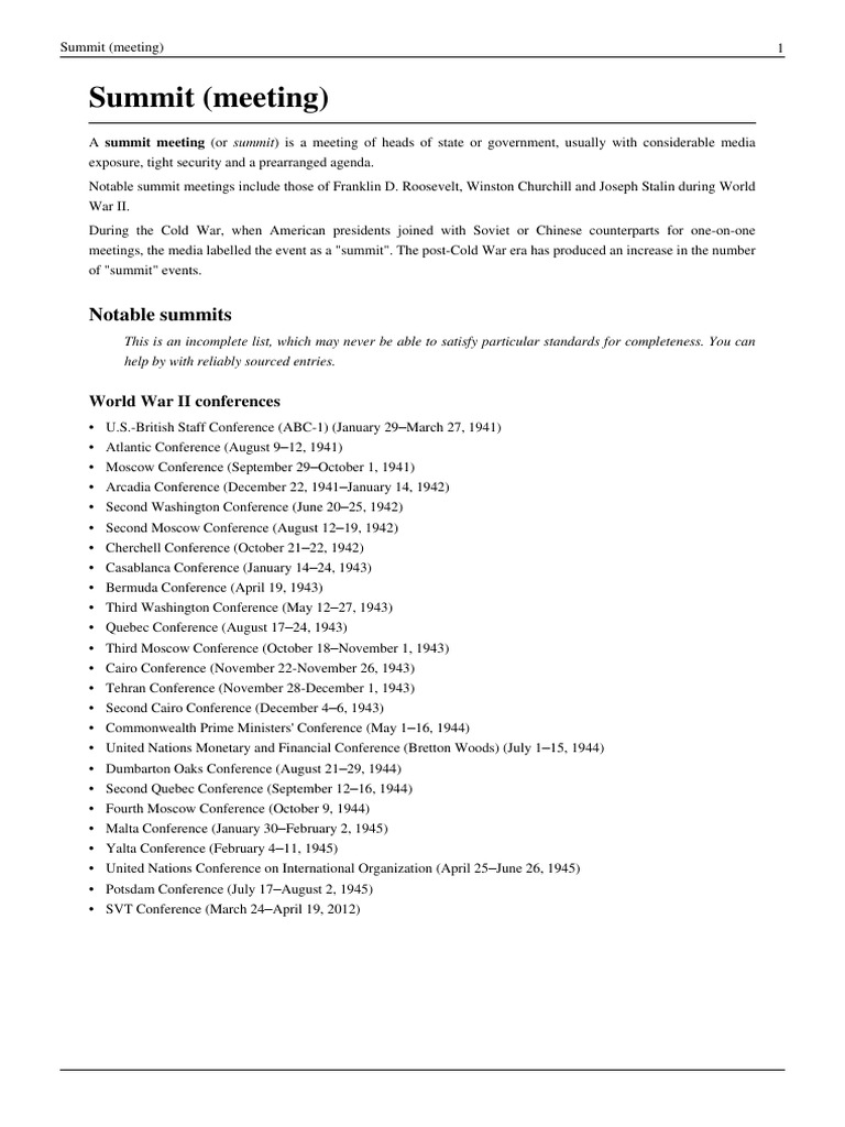 Overview of Summit Meetings | PDF | International Economic ...