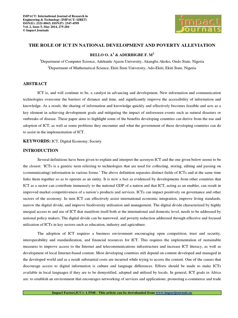 Eng-The Role of Ict in National Development-Bello O.A | PDF | E ...