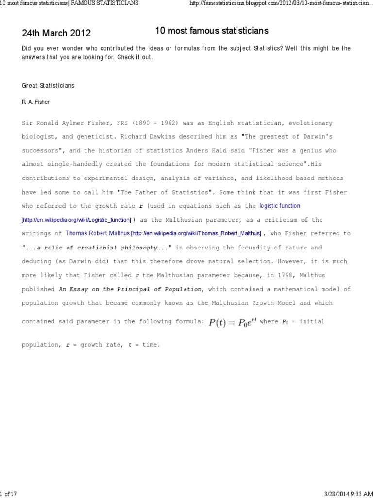 10 Most Famous Statisticians FAMOUS STATISTICIANS PDF Schools