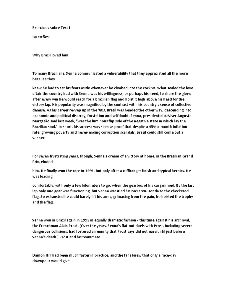 Exercícios Sobre Interpretação de Texto-Ayrton Senna | PDF | Formula