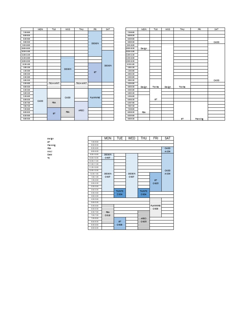 Weekly Class Schedule Overview | PDF | Home & Garden