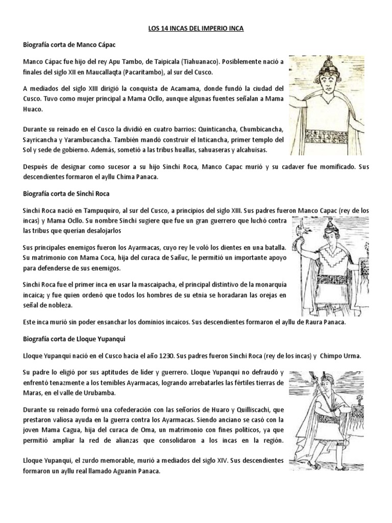Los 14 Incas Del Imperio Inca Imperio Inca Andes