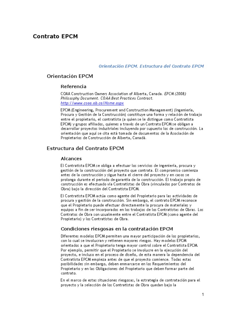 Contrato EPCM: Estructura y Riesgos | PDF | Programación de ...