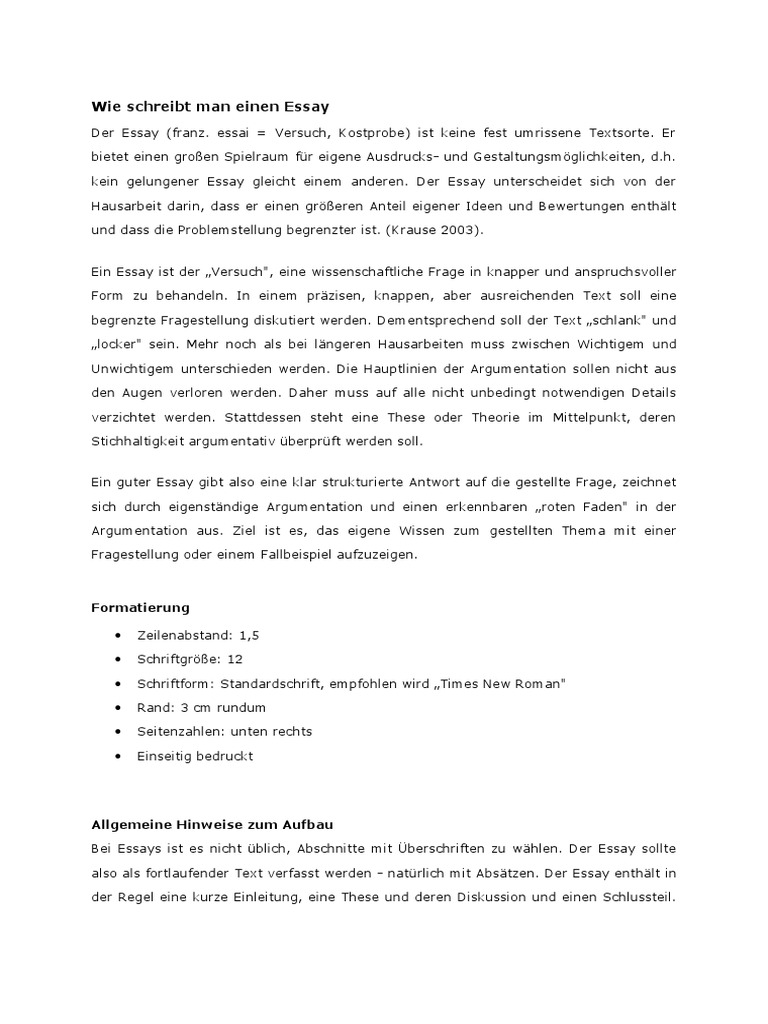 Wie Schreibt Man Einen Essay
