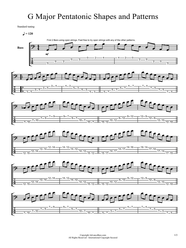 G Major Pentatonic Shapes and Patterns PDF Celtic Musical