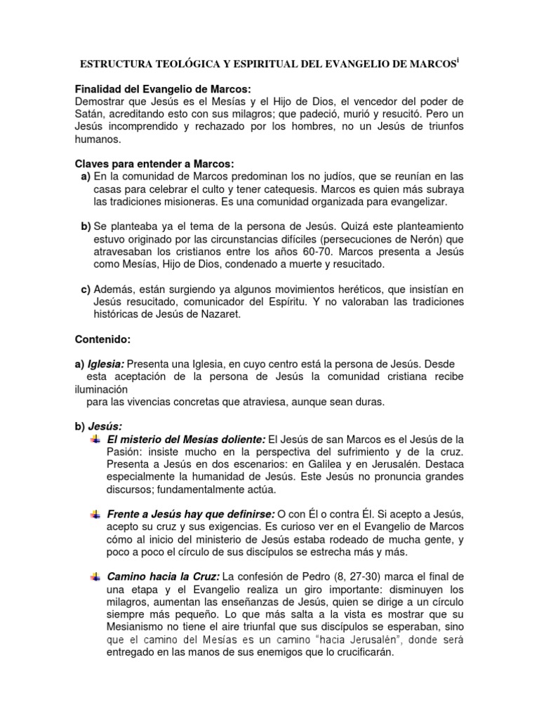 Estructura Teológica del Evangelio de Marcos | PDF | La resurrección de ...