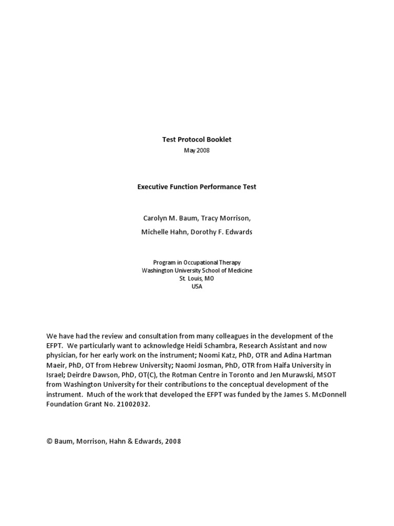 Execution Function Perfor Test PDF | PDF | Executive Functions ...