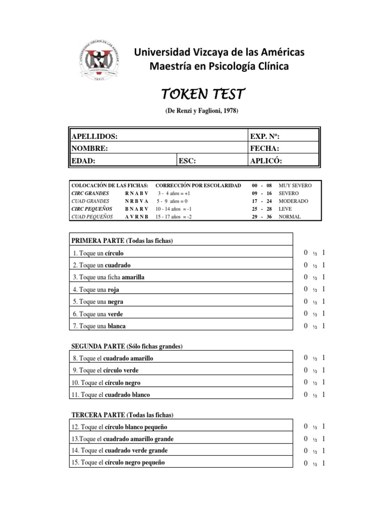 Protocolo del Token Test en Psicología | PDF