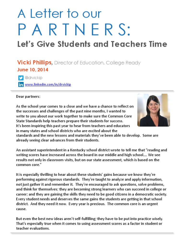 A Letter To Our Partners-Let's Give Students and Teachers Time | PDF ...