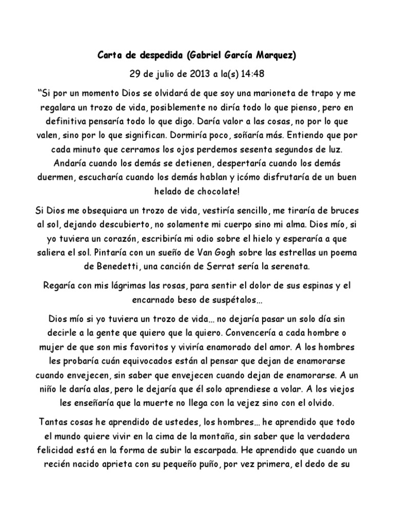 Carta De Despedida Gabriel Garcia Marquez Completa  Perodua i