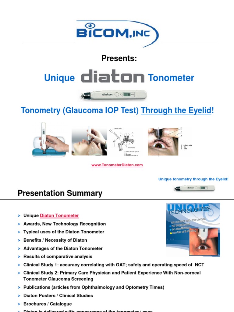 Unique Diaton Tonometer Glaucoma Eye Test THROUGH Eyelid by BiCOM Inc ...