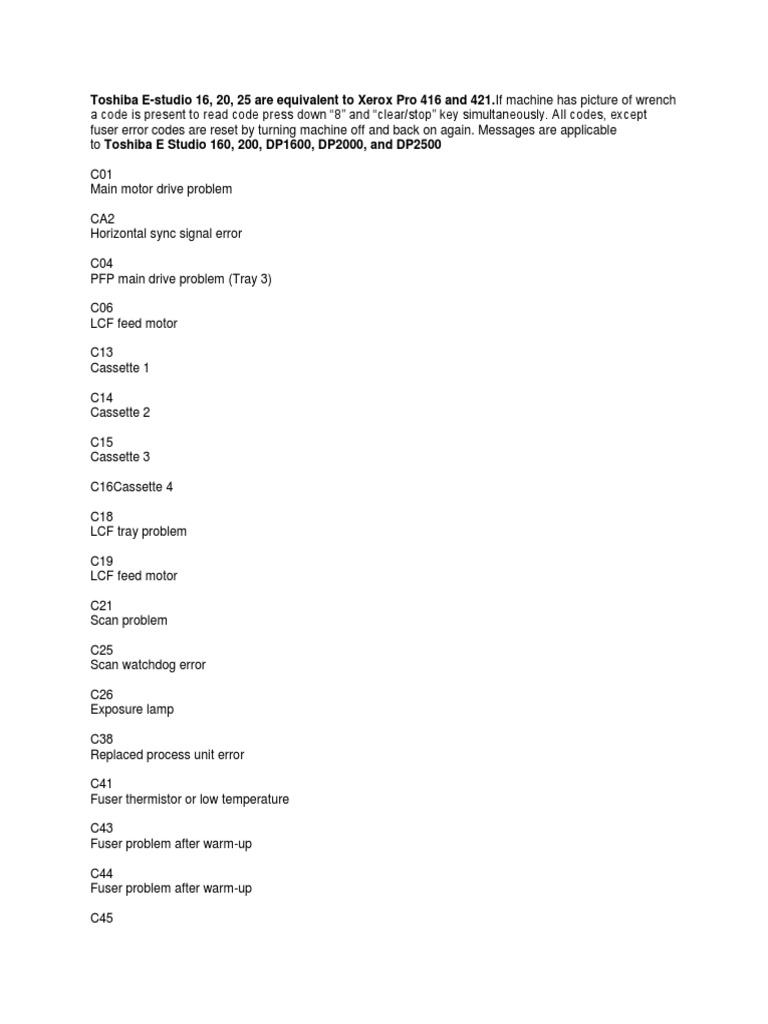 Toshiba error codes office equipment digital social media