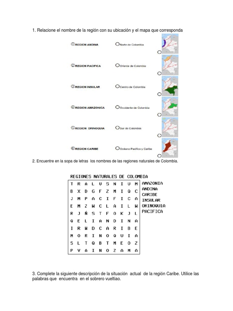 Taller de Sociales Grado 4: Regiones de Colombia | PDF | Naturaleza