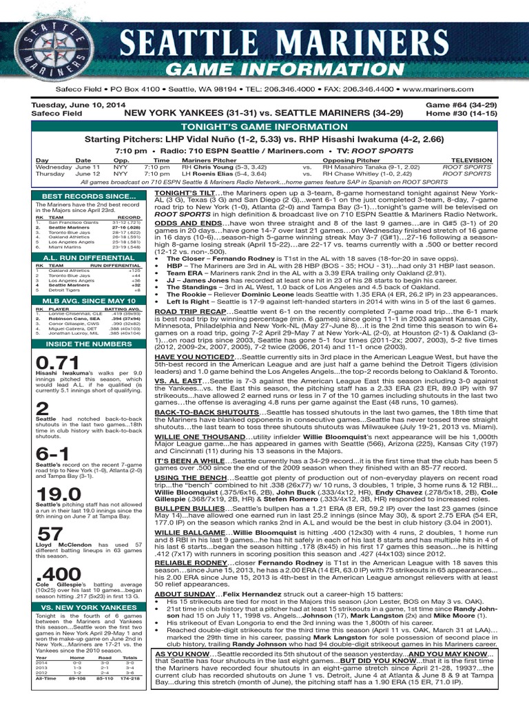 06.10.14 Game Notes | PDF | Home Run | Run (Baseball)