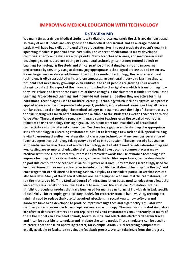 Improving Medical Education With Technology | PDF | Educational ...