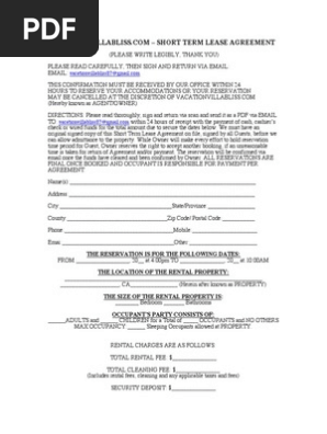 Vacation Villa Bliss Rental Agreement 6/10/14
