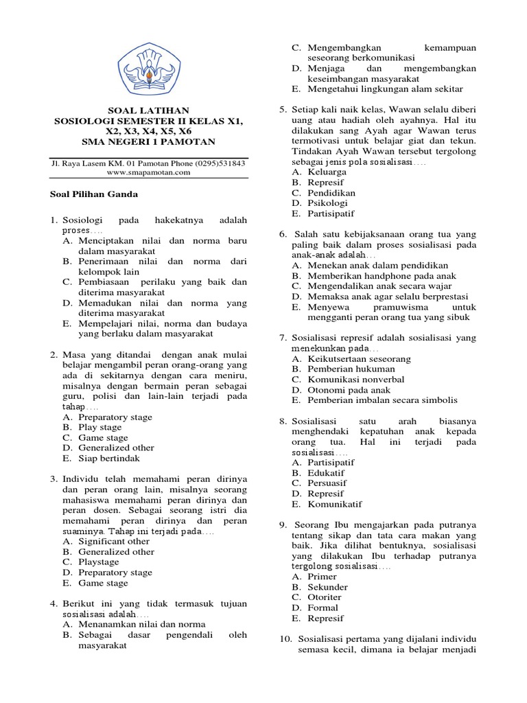 Soal Latihan Sosiologi Kelas X Semester Ii Pdf