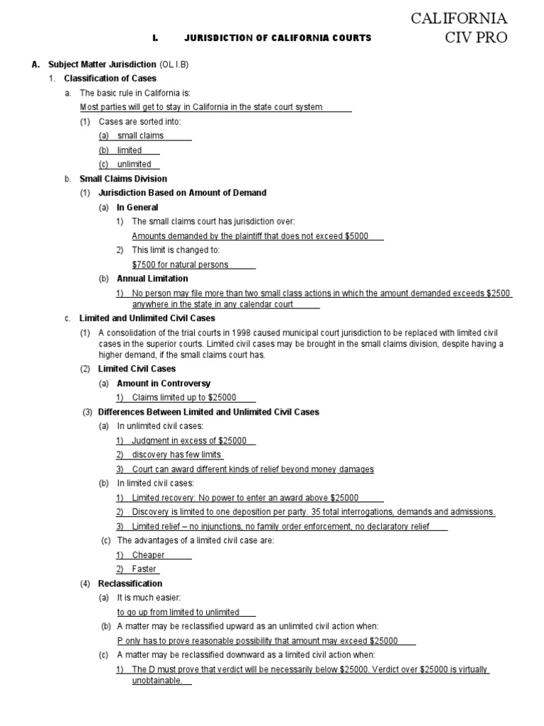 California Bar Exam Lecture Notes CA Civ Pro PDF Demurrer