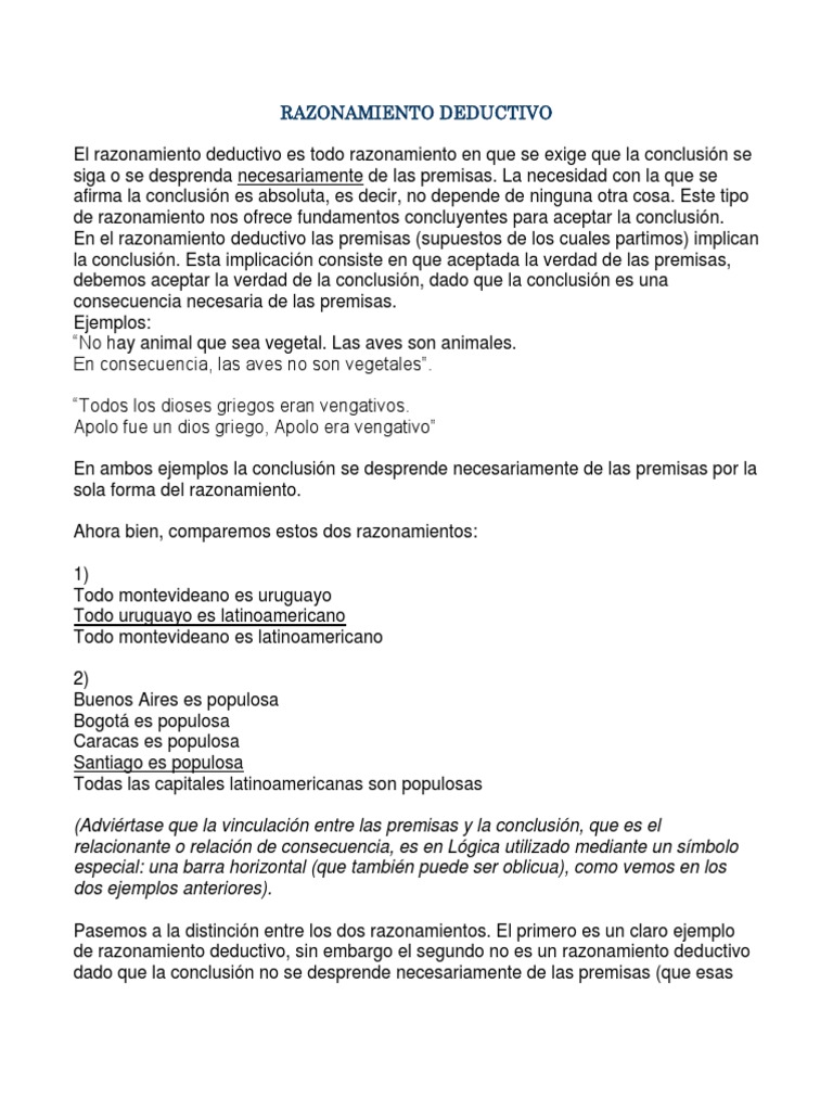 Definición y Ejemplos de Razonamiento Deductivo | PDF | Consecuencia ...