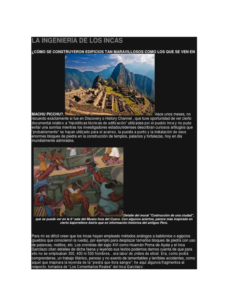 Ingeniería y arquitectura de los Incas | PDF | Imperio Inca | Machu Picchu