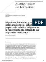 Migración, Identidad y Religión_ Aproximaciones Al Estudio Del Papel de La Práctica Religiosa en La Redefinición Identitaria de Los Migrantes Mexicanos