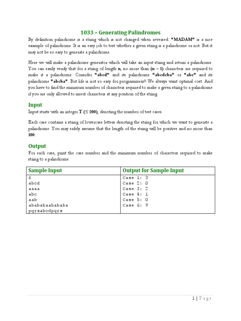 Palindrome Generation Guide | PDF