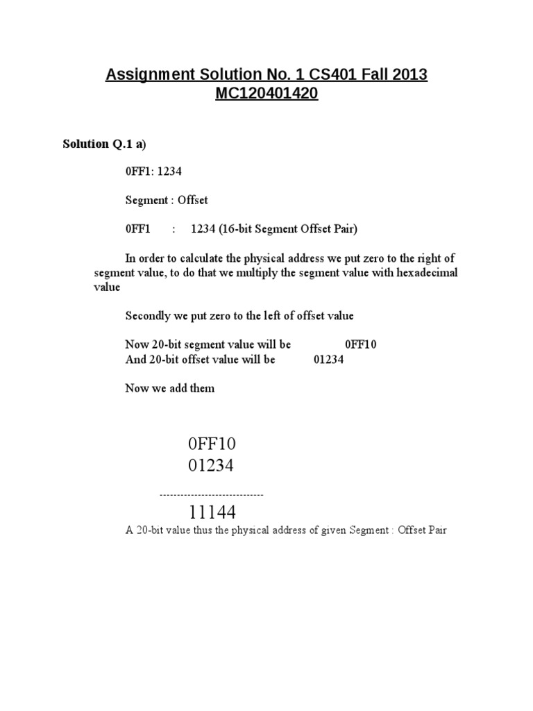 Solution for calculating the physical address from a segment and offset