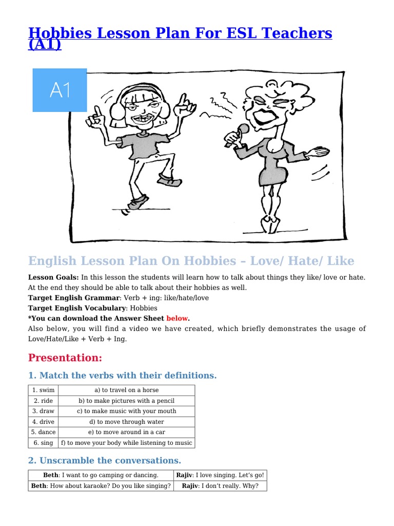 Hobbies | PDF | Lesson Plan | English Language