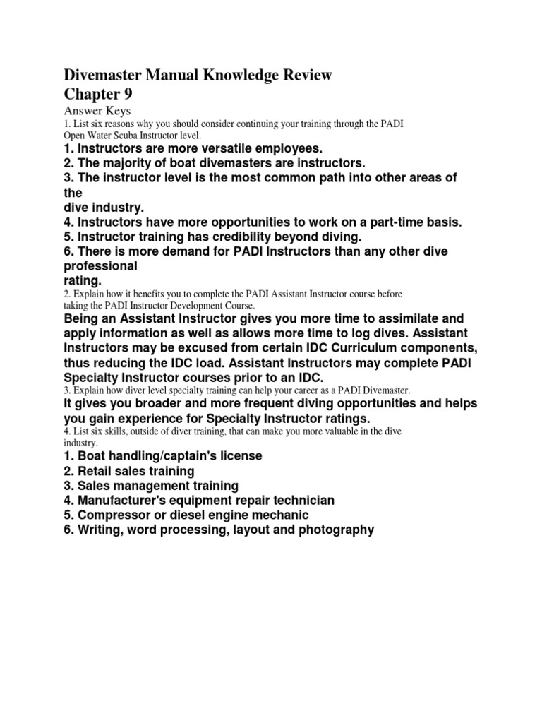 Divemaster Manual Knowledge Review Download Free PDF Underwater Diving