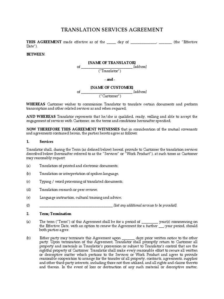 Translation Agreement | PDF | Translations | Property
