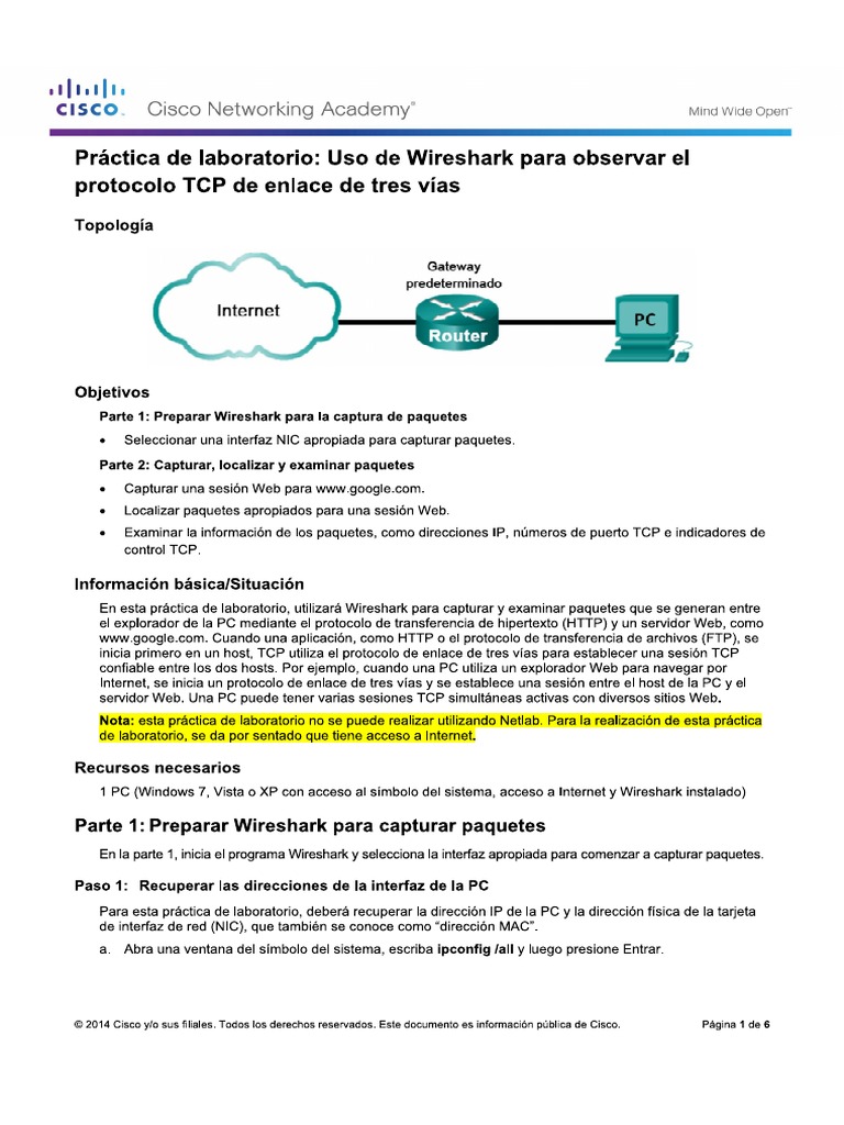 7.2.1.8 Lab - Using Wireshark To Observe The TCP 3-Way Handshake ...