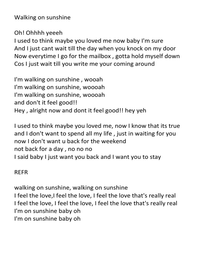 Walking On Sunshine | PDF | Poetry