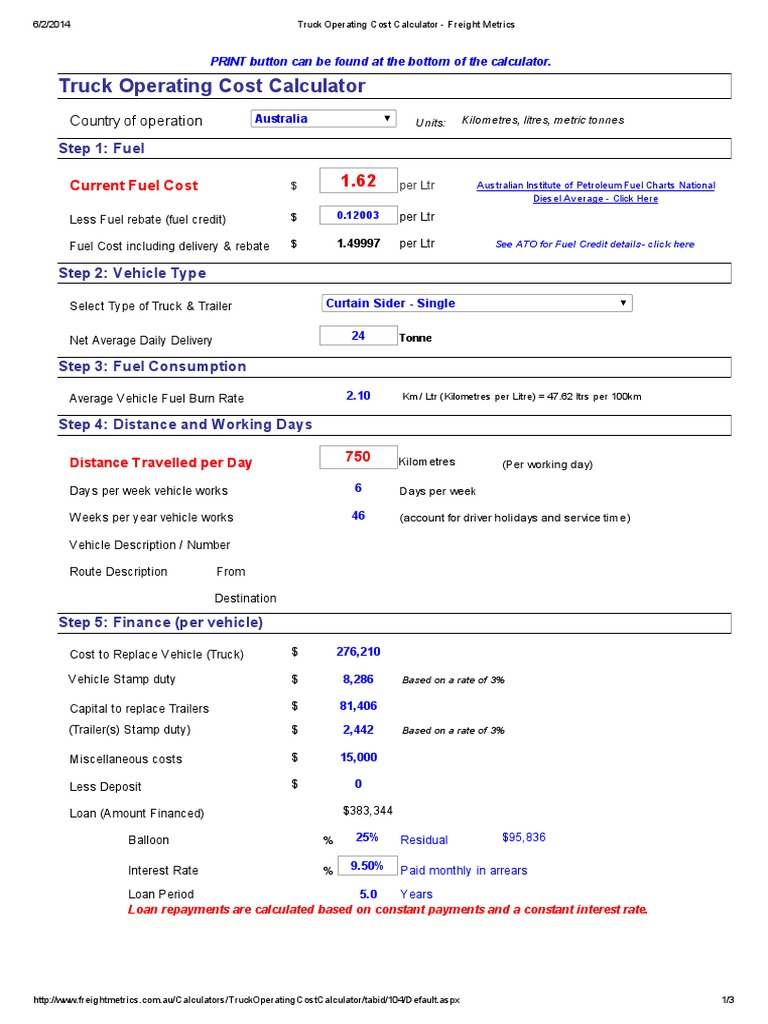 Truck Operating Cost Calculator Freight Metrics Economies Business
