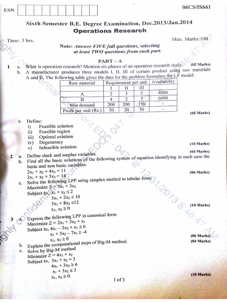 operation research question paper mg university