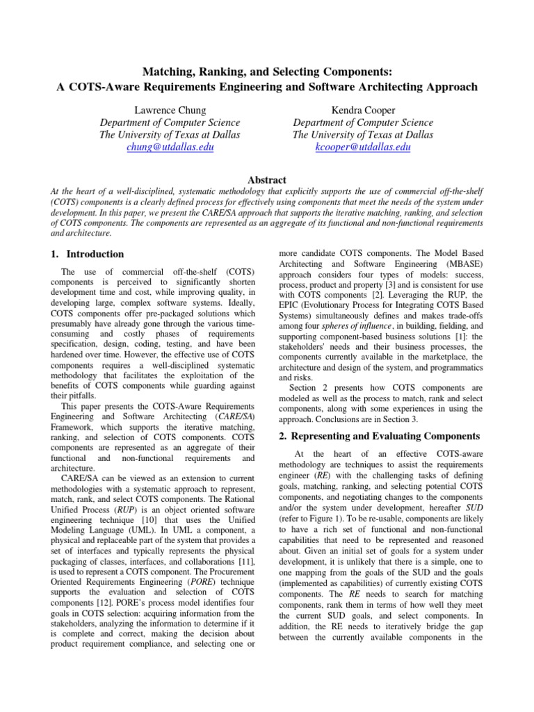 A Framework for Iteratively Matching, Ranking and Selecting COTS